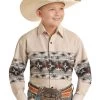 Panhandle Boys Border Print Snap Shirt 1 Panhandle Boys Border Print Snap Shirt -Ariat Store boys border print shirt natural blue C0S8033 panhandle 92504.1663120531