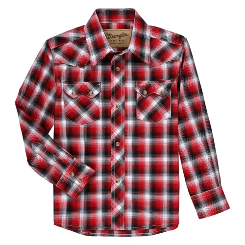 Boys Wrangler Red Plaid Snap Shirt 4 Boys Wrangler Red Plaid Snap Shirt - Image 2
