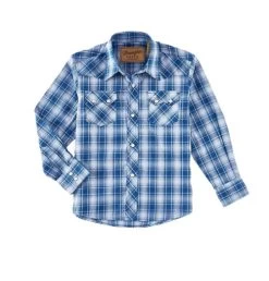 Wrangler Boys Retro Snap Plaid Shirt 7 Wrangler Boys Retro Snap Plaid Shirt -Ariat Store boys retro plaid snap LS blue dream 112314912 wrangler 55193.1654211513