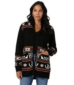 Wrangler Bronc Zip Cardigan Sweater -Ariat Store bronc cardigan sweater black front 112335804 wrangler 77357.1689990898