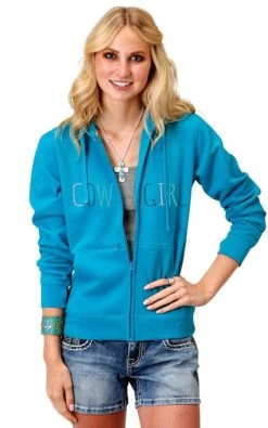 Roper Cowgirl Zip Hoodie With Thumb Holes -Ariat Store cowgirl hoodie thumb holes blue front 0309805144033 roper 38109.1653413363