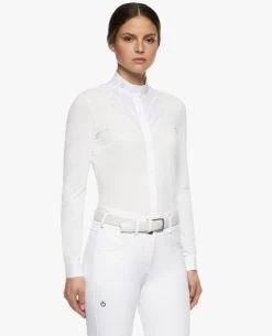 Cavalleria Toscana Fan Bib Swiss Dot Show Shirt -Ariat Store ct fan bib swiss dot ls white side CAD217 PA061 0001 cavalleria toscana 87062.1668275365