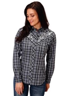 Roper Plaid Embroidered Horseshoe Shirt Long Sleeve 7 Roper Plaid Embroidered Horseshoe Shirt Long Sleeve -Ariat Store embroid shoe plaid ls grey front 0105000244023 roper 11802.1663802606