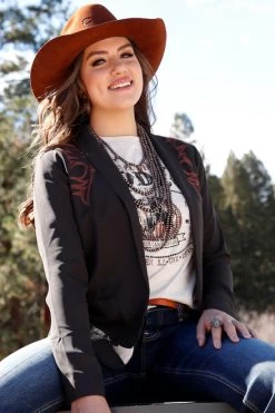 Cruel Denim Embroidered Blazer -Ariat Store embroidered blazer brown front CWJ7274003 miller international 33213.1691012405