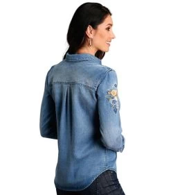 Stetson Floral Embroidered Tencel Shirt -Ariat Store floral emb shirt ls denim back 1105005656047 stetson 12696.1666832173