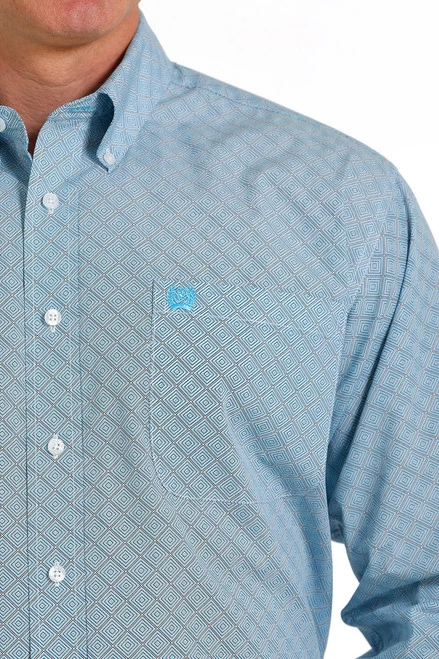 Men's Cinch Light Blue Geo Print Shirt 7 Men's Cinch Light Blue Geo Print Shirt - Image 5