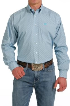 Men's Cinch Light Blue Geo Print Shirt