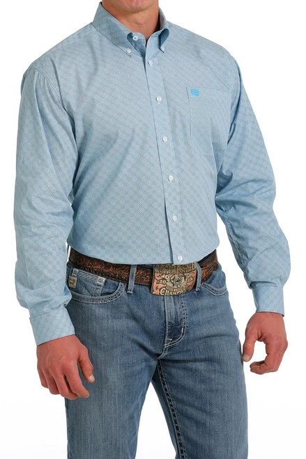 Men's Cinch Light Blue Geo Print Shirt 4 Men's Cinch Light Blue Geo Print Shirt - Image 2