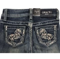 Girls Grace In LA Paisley Horse Pocket Jean -Ariat Store girl horse embroidery jean back pocket grace la 58153.1690414713
