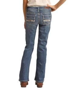 Girls Rock & Roll Cowhide Trim Bootcut Jean -Ariat Store girls cowhide trim jean back RRGD4MR108 BZ RR 75696.1678746161