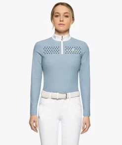 Girls Cavalleria Toscana Flock Dot Polo Long Sleeve -Ariat Store girls flock dot polo blue front POA077 JE152 7C00 CT 36963.1659719955