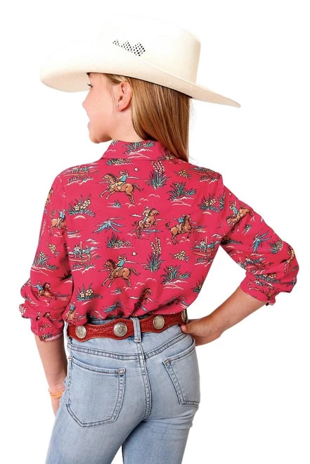 Roper Girls Horse Print Rayon Shirt 4 Roper Girls Horse Print Rayon Shirt - Image 2