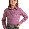 Girls Panhandle Rainbow Cactus Print Snap Shirt -Ariat Store girls print snap ls orchid front WLGSOSR13P rock n roll denim 87499.1675818630