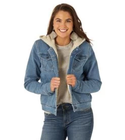 Wrangler Women's Denim Sherpa Hooded Jacket 9 Wrangler Women's Denim Sherpa Hooded Jacket -Ariat Store hood denim jacket sherpa denim front 112317280 wrangler 77406.1663189613