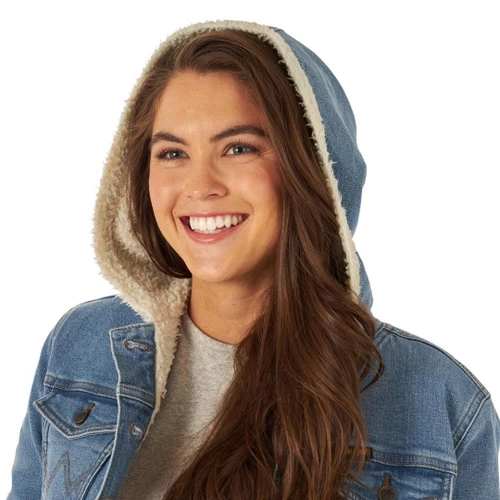 Wrangler Women's Denim Sherpa Hooded Jacket 7 Wrangler Women's Denim Sherpa Hooded Jacket - Image 5