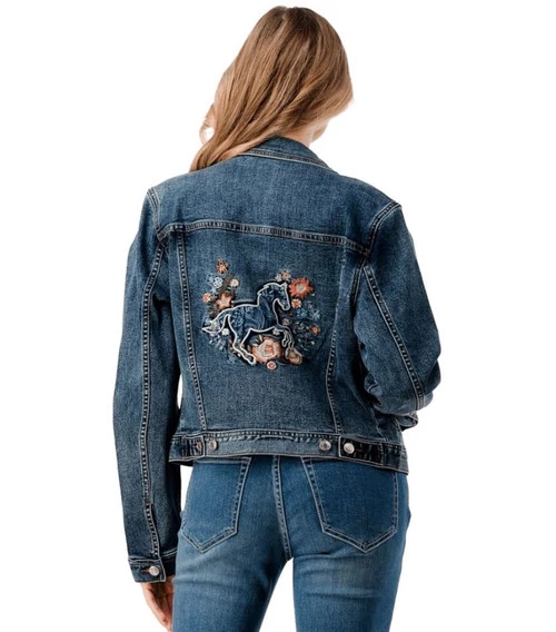 Grace In LA Horse Embroidery Denim Jacket 4 Grace In LA Horse Embroidery Denim Jacket - Image 2