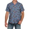 Men's Cinch Horse Print Camp Shirt -Ariat Store horse print camp shirt blue front MTW1401009 miller 74458.1668118851