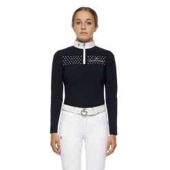 Girls Cavalleria Toscana Flock Dot Polo Long Sleeve -Ariat Store kid flock print polo navy front POA077 JE152 7901 cavalleria toscana 99751.1656797677