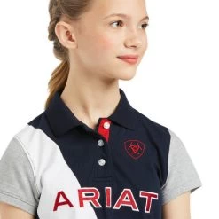 Girls Ariat Taryn Polo -Ariat Store kids taryn polo SS team navy front detail 10039376 ariat 18280.1645309203