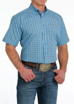 Men's Cinch Geo Print Shirt Short Sleeve -Ariat Store medallion print ss blue side MTW1111423 cinch 50549.1684806043