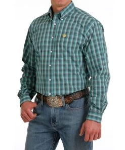 Men's Cinch Teal Plaid Shirt Long Sleeve -Ariat Store plaid shirt ls teal front MTW1105578 cinch 93587.1689642989