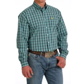 Men's Cinch Teal Plaid Shirt Long Sleeve -Ariat Store plaid shirt ls teal side MTW1105578 cinch 85786.1689643132