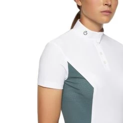 Cavalleria Toscana Perforated Sides Competition Polo -Ariat Store polo perforated insert ss white teal front detail POD295 JE022 0159 cavalleria toscana 82535.1690499480