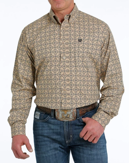 Men's Cinch Khaki Geo Print Shirt Long Sleeve 3 Men's Cinch Khaki Geo Print Shirt Long Sleeve