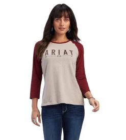 Ariat REAL Arrow Raglan Tee 10 Ariat REAL Arrow Raglan Tee -Ariat Store real arrow 3 4 sleeve dark oatmeal front 10041297 ariat cr 84749.1660061004
