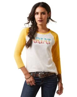 Ariat Serape Baseball Tee -Ariat Store serape baseball tee cocoyolk front 10043810 ariat 78499.1677517127