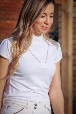 PÉNÉLOPE Pénélope Venise Show Polo Short Sleeve 10 PÉNÉLOPE Pénélope Venise Show Polo Short Sleeve -Ariat Store venise show polo white taupe front side 987 904 010 penelope 23256.1688659736