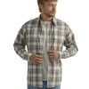 Men's Wrangler Wrinkle Resist Brown Plaid Shirt -Ariat Store wrinkle resist plaid shirt brown front 112330396 wrangler 75295.1689459307