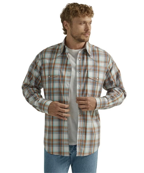 Men's Wrangler Wrinkle Resist Brown Plaid Shirt 3 Men's Wrangler Wrinkle Resist Brown Plaid Shirt